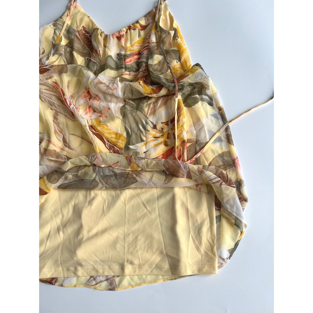 WHBM Womens Size 8 Slip Mini Dress Yellow Green Floral Leaf Tropical Boho Resort - Picture 9 of 13